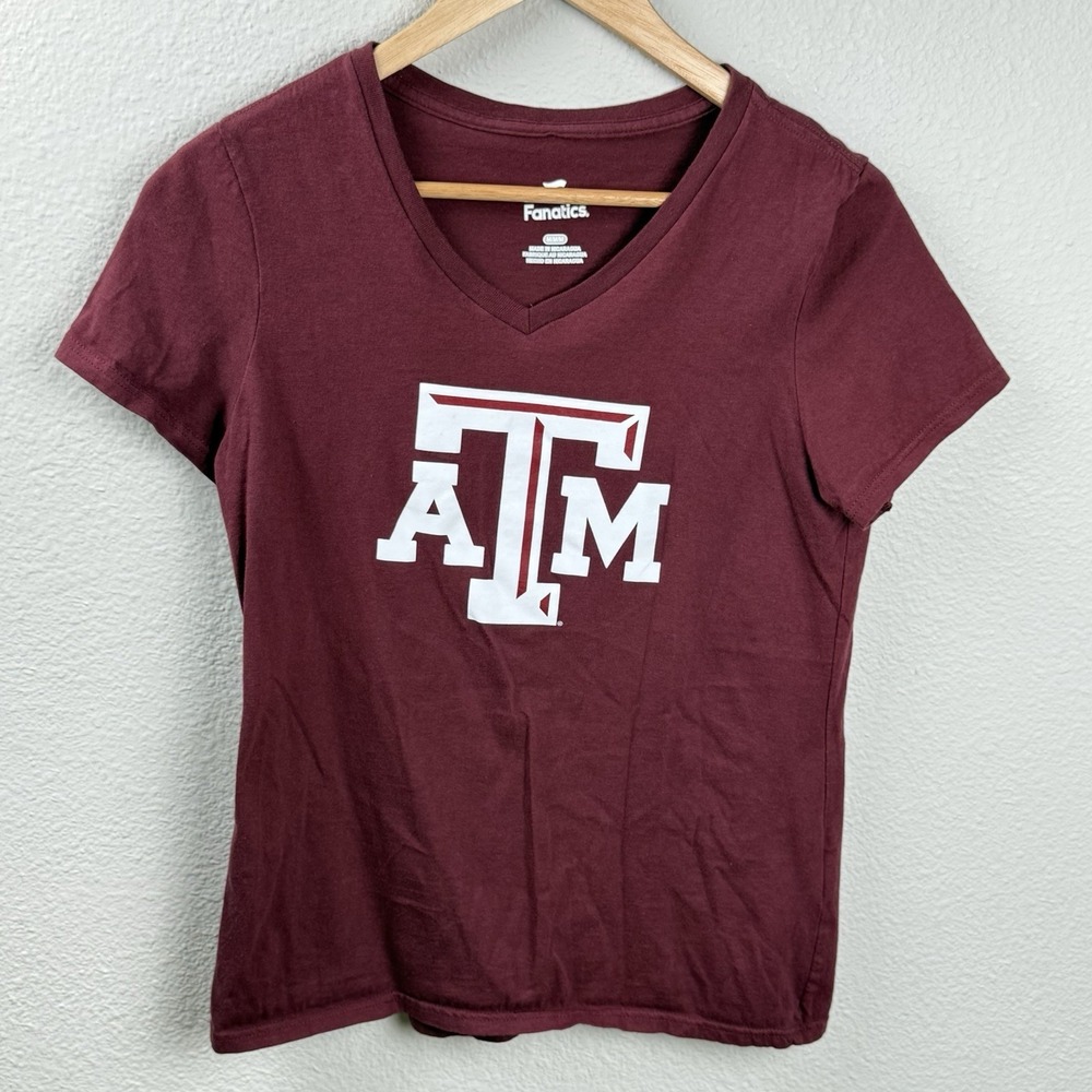Fanatics Womens Texas A&M Graphic V Neck‎ Top Size M Maroon College Fan Game Day